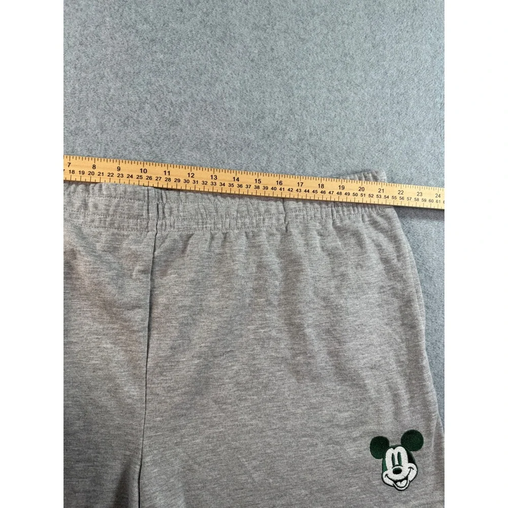 Disney Mickey Mouse Heather Gray Lounge Shorts Women XL Green Embroidered Logo